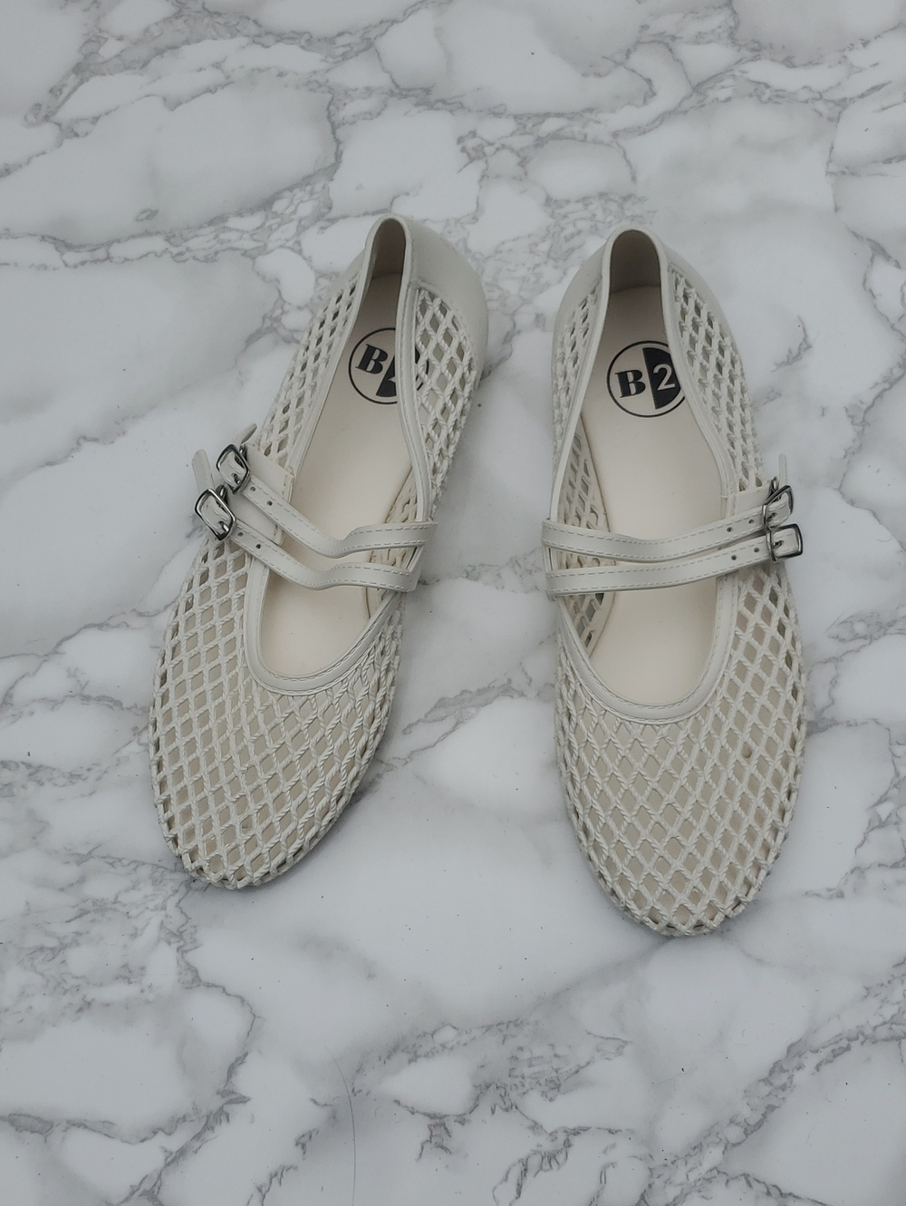 B2 Browns Sarasota Mesh Mary Jane Ballet Flats Beige Cream Women's Size 5